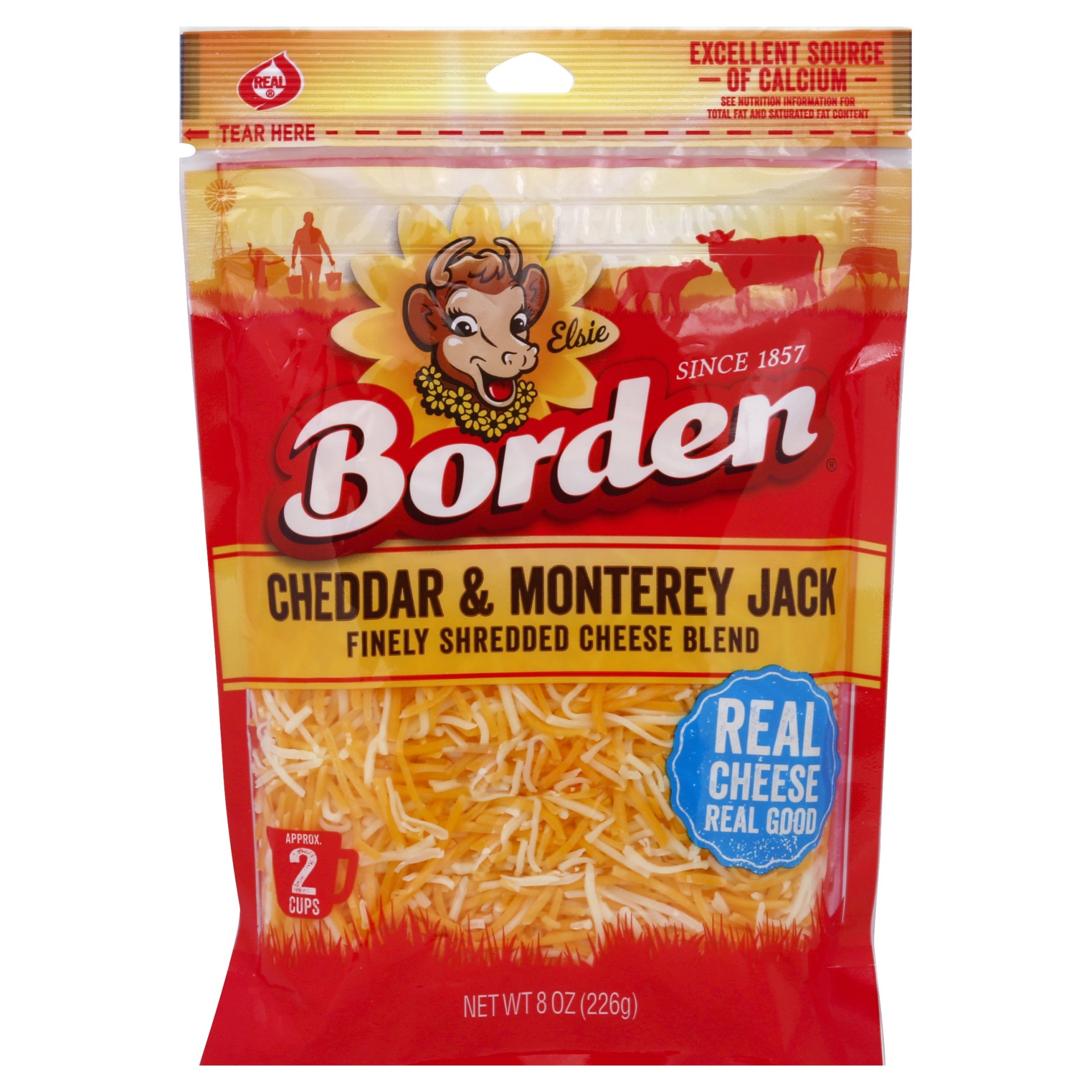 slide 1 of 2, Borden Finely Shredded Cheddar & Monterey Jack Cheese Blend, 8 oz