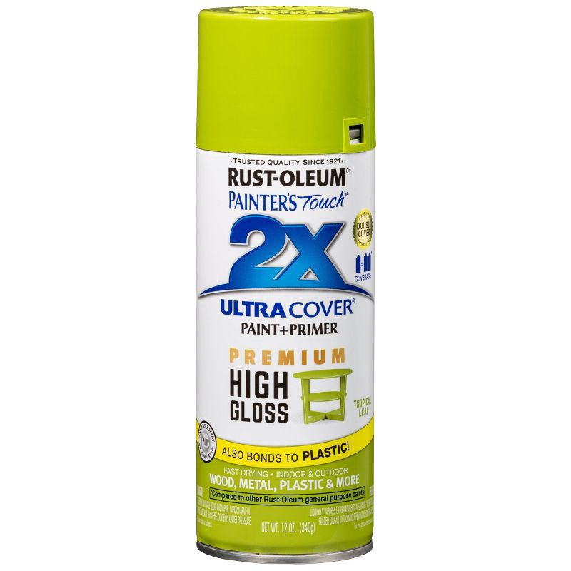 slide 4 of 10, Rust-Oleum 12oz 2X Painter's Touch Ultra Cover High Gloss Spray Paint Light Green, 12 oz