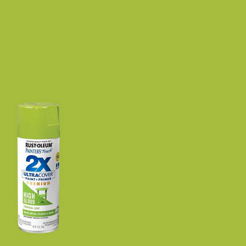 slide 9 of 10, Rust-Oleum 12oz 2X Painter's Touch Ultra Cover High Gloss Spray Paint Light Green, 12 oz