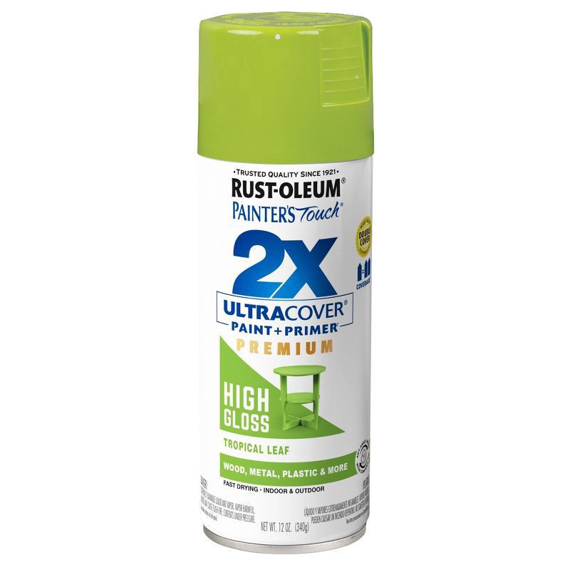 slide 10 of 10, Rust-Oleum 12oz 2X Painter's Touch Ultra Cover High Gloss Spray Paint Light Green, 12 oz