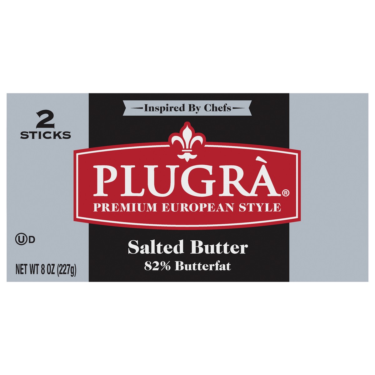 slide 1 of 8, Plugrá 82% Butterfat Salted Butter 2 Sticks, 2 ct