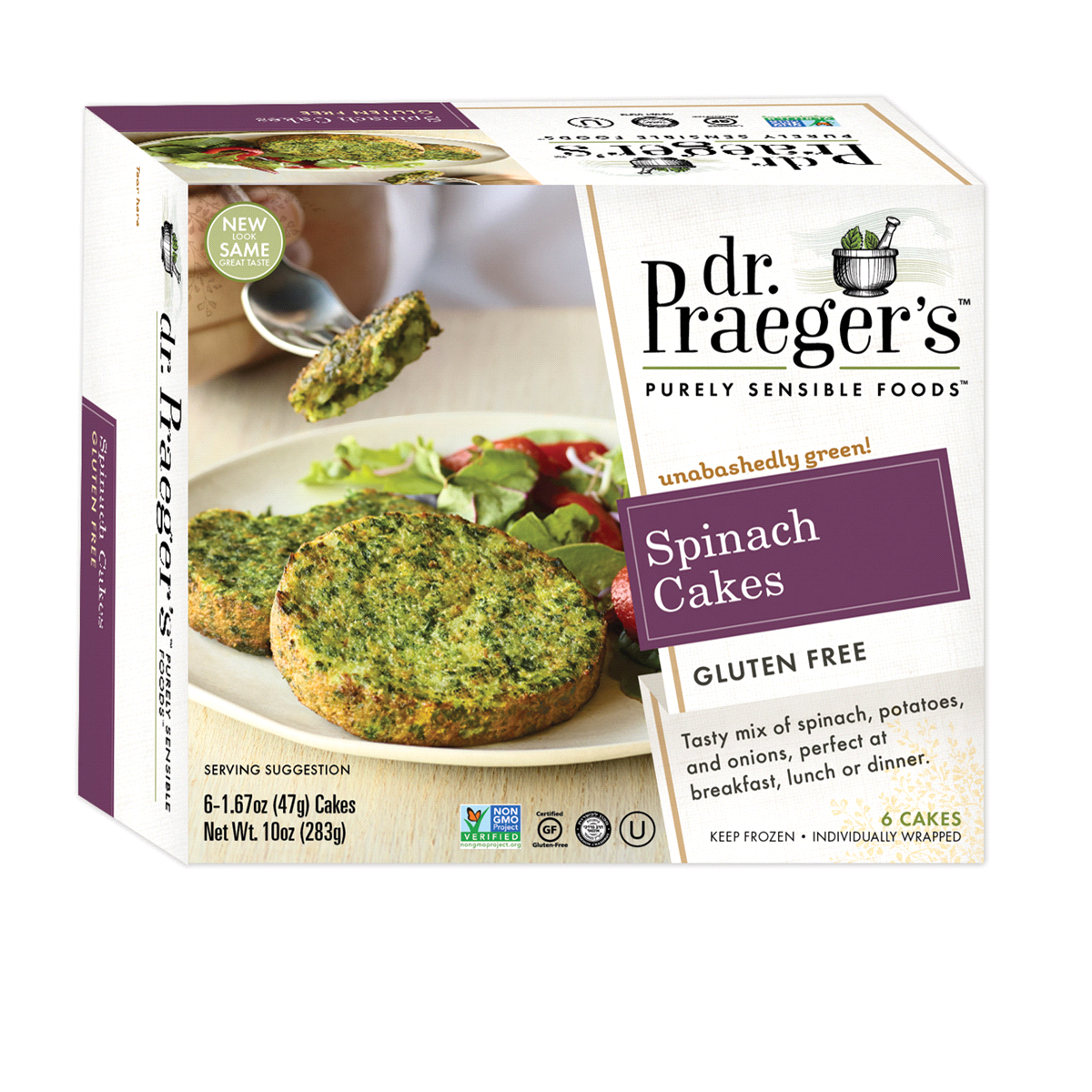 slide 1 of 1, Dr. Praeger's Purely Sensible Foods Spinach Cakes, 6 ct; 10 oz