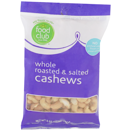 slide 1 of 1, Food Club Roasted & Salted Whole Cashews, 8 oz