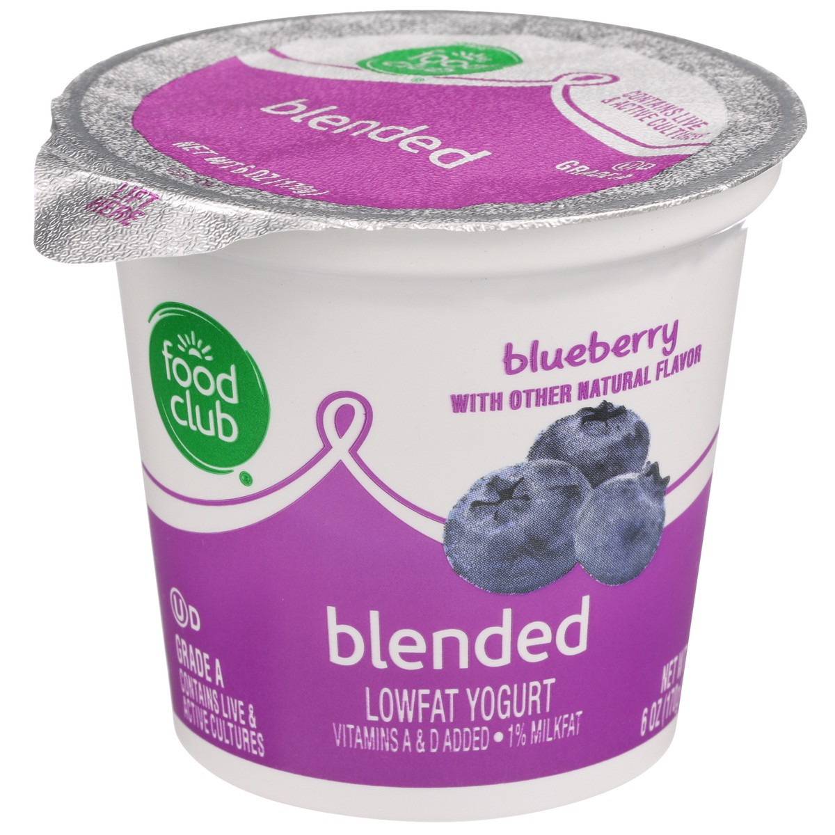 slide 2 of 9, Food Club Blueberry Blended Lowfat Yogurt, 6 oz