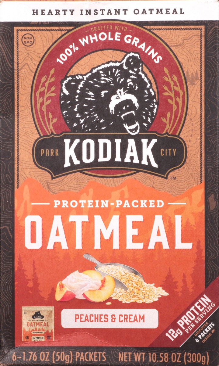 slide 4 of 13, Kodiak Cakes Protein-Packed Peaches & Cream Oatmeal 6 1.76 oz 6 ea, 6 ct