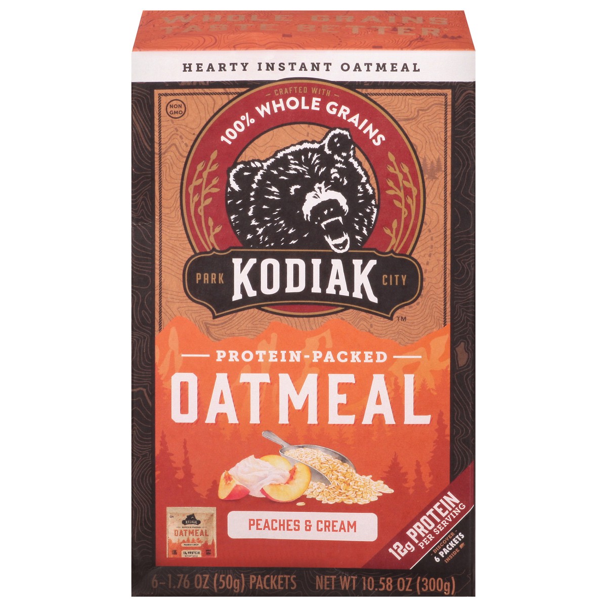 slide 1 of 13, Kodiak Cakes Protein-Packed Peaches & Cream Oatmeal 6 1.76 oz 6 ea, 6 ct