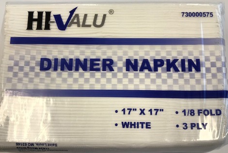slide 1 of 1, Hi-Valu Dinner Napkin 3-Ply 1/8 Fold White, 100 ct; 17 in x 17 in