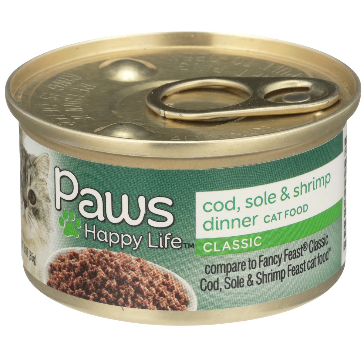 slide 2 of 10, Paws Happy Life Cod, Sole & Shrimp Dinner Classic Cat Food, 3 oz