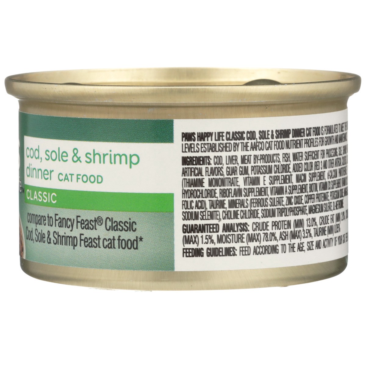 slide 8 of 10, Paws Happy Life Cod, Sole & Shrimp Dinner Classic Cat Food, 3 oz