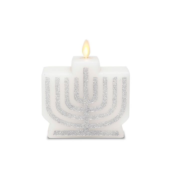 slide 1 of 3, Luminara LED Real-Flame Effect Menorah Pillar Candle - White/Silver, 1 ct