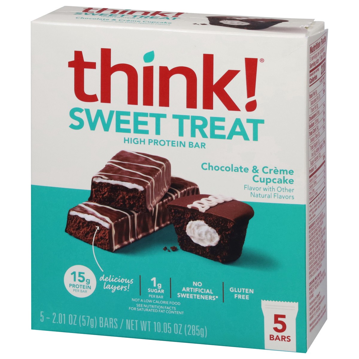 slide 9 of 9, think! High Protein Chocolate & Creme Cupcake Layered Protein Bar 5 - 2.01 oz Bars, 5 ct