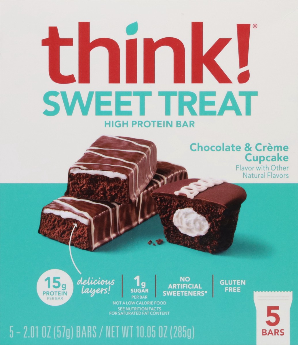 slide 8 of 9, think! High Protein Chocolate & Creme Cupcake Layered Protein Bar 5 - 2.01 oz Bars, 5 ct