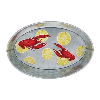 slide 1 of 1, Haven & Key Crawfish & Lemon Galvanized Oval Platter, 10 in