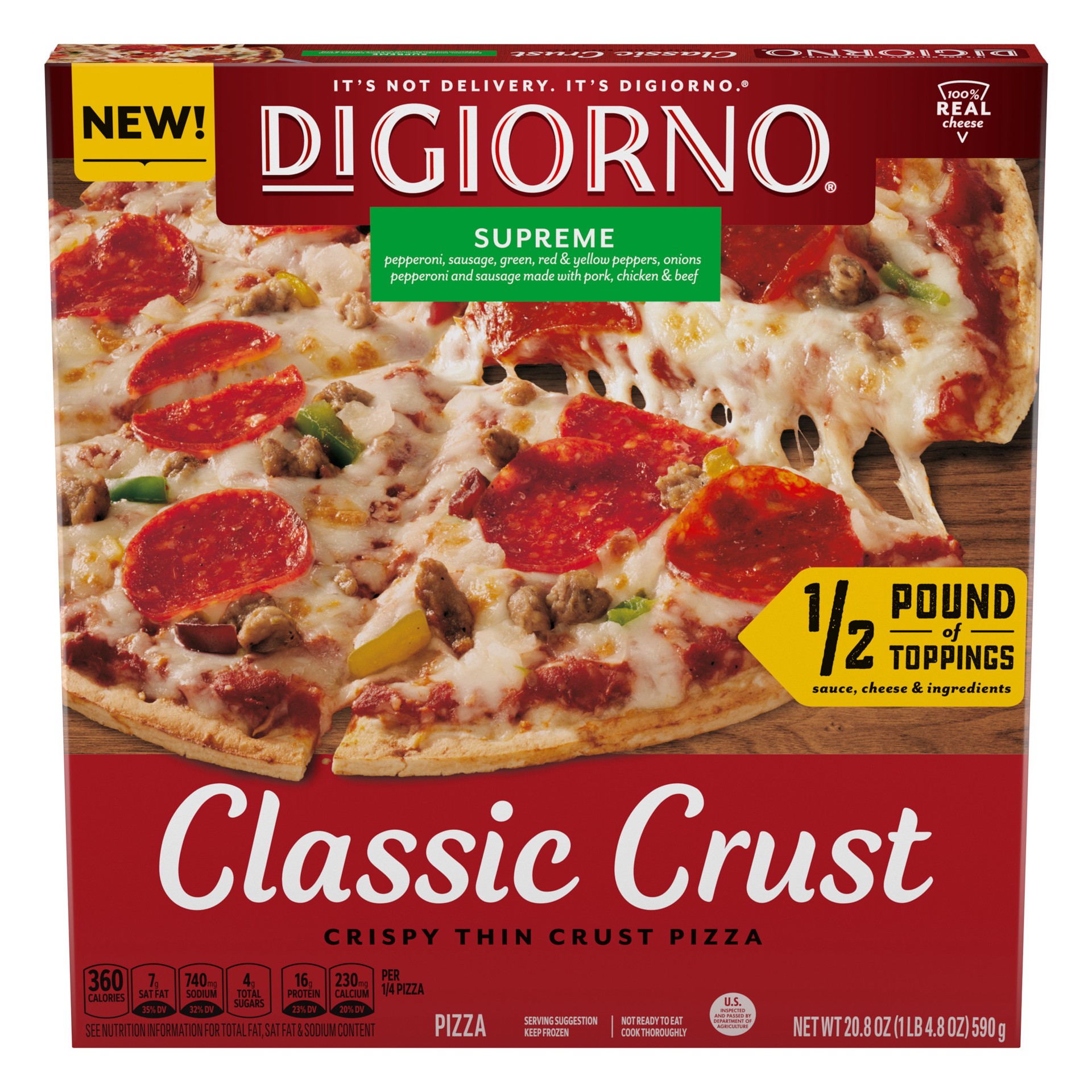 slide 1 of 29, DiGiorno Classic Crust Supreme Pizza on a Crispy Thin Crust, 20.8 oz (Frozen), 20.8 oz