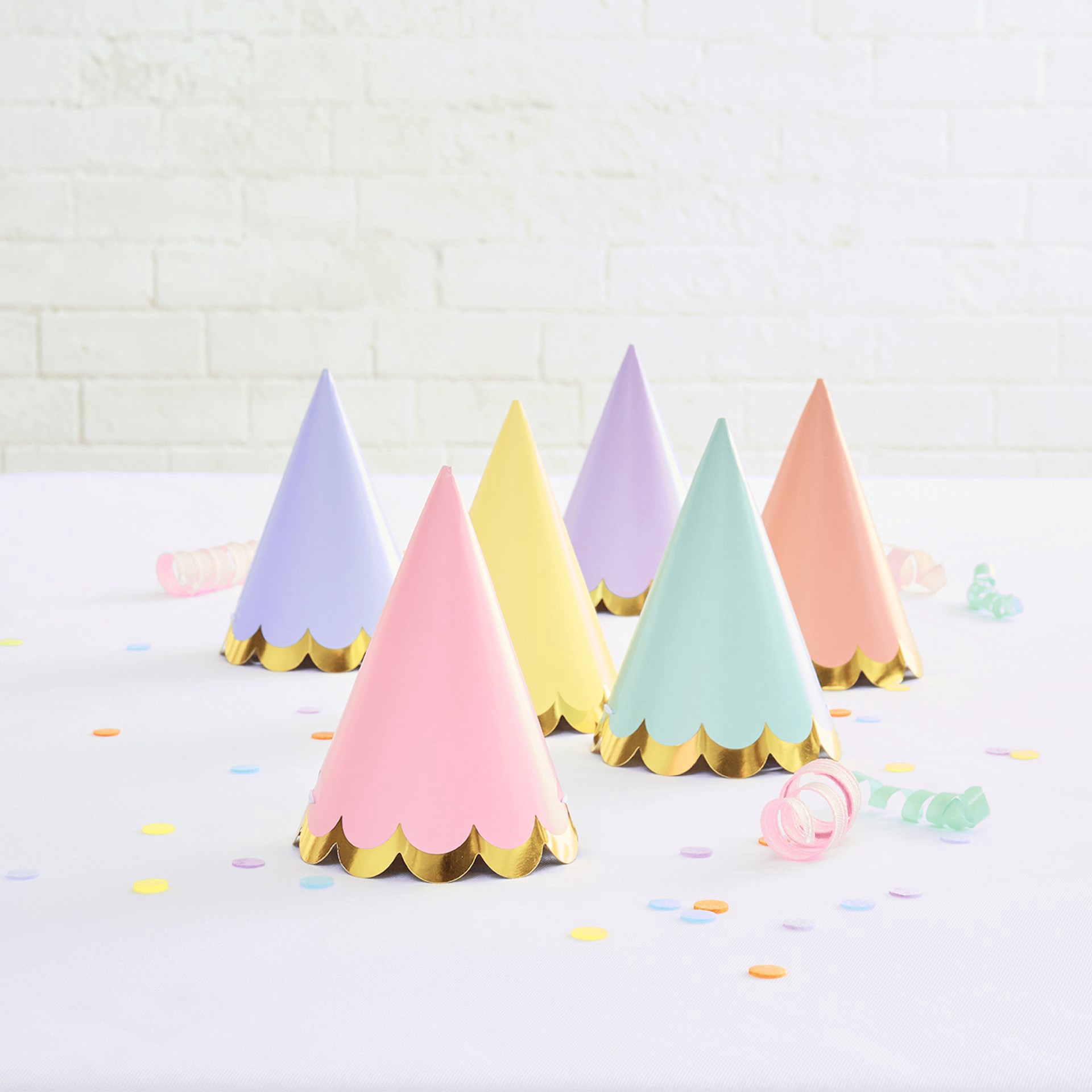 slide 3 of 3, 5" Pastel With Foil Scallop Party Hats By Celebrate It, 5 in