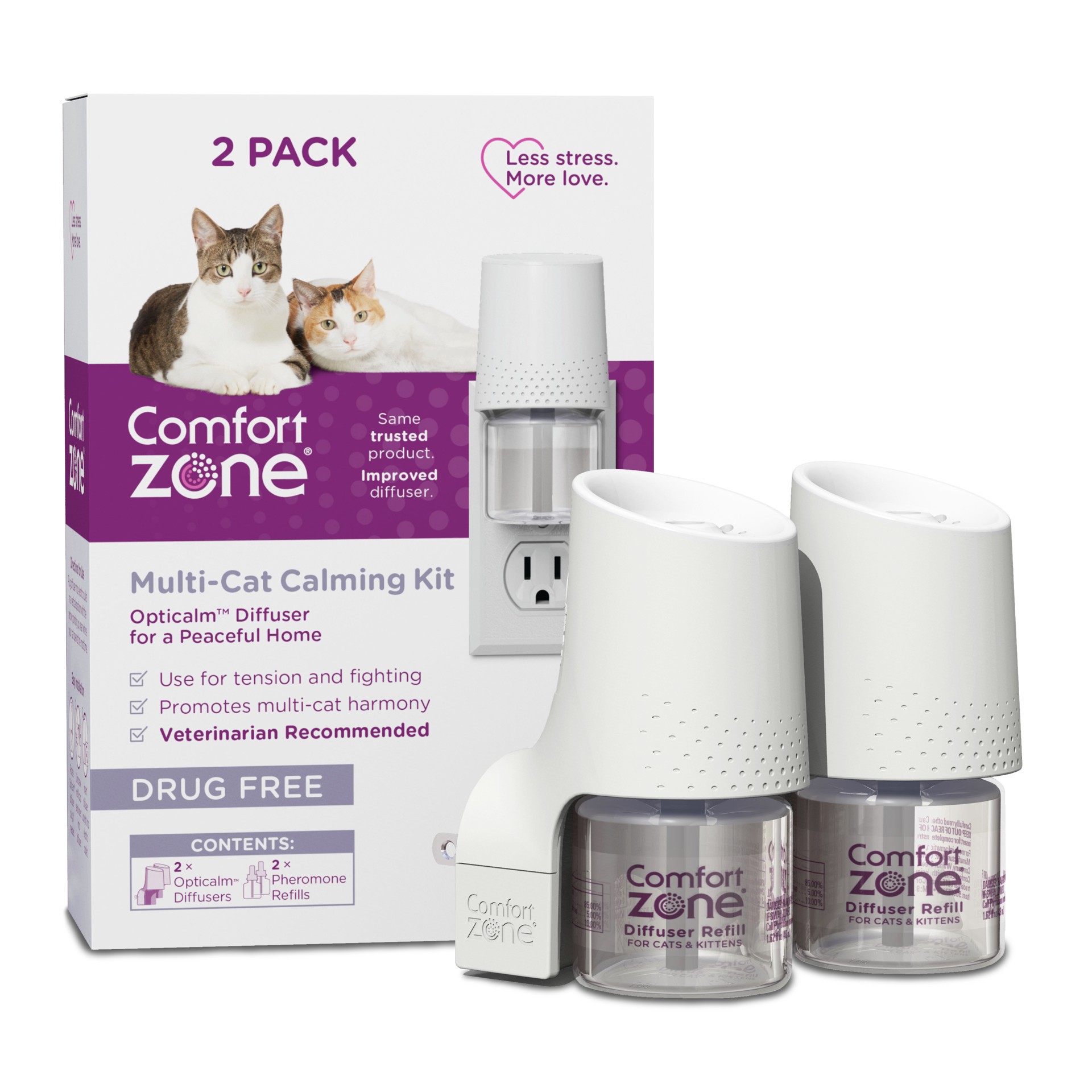 slide 1 of 7, Comfort Zone MultiCat Calming Diffuser Kit, Cat Pheromones, 2 Pack Diffuser Kit, New Formula, 3.24 fl oz