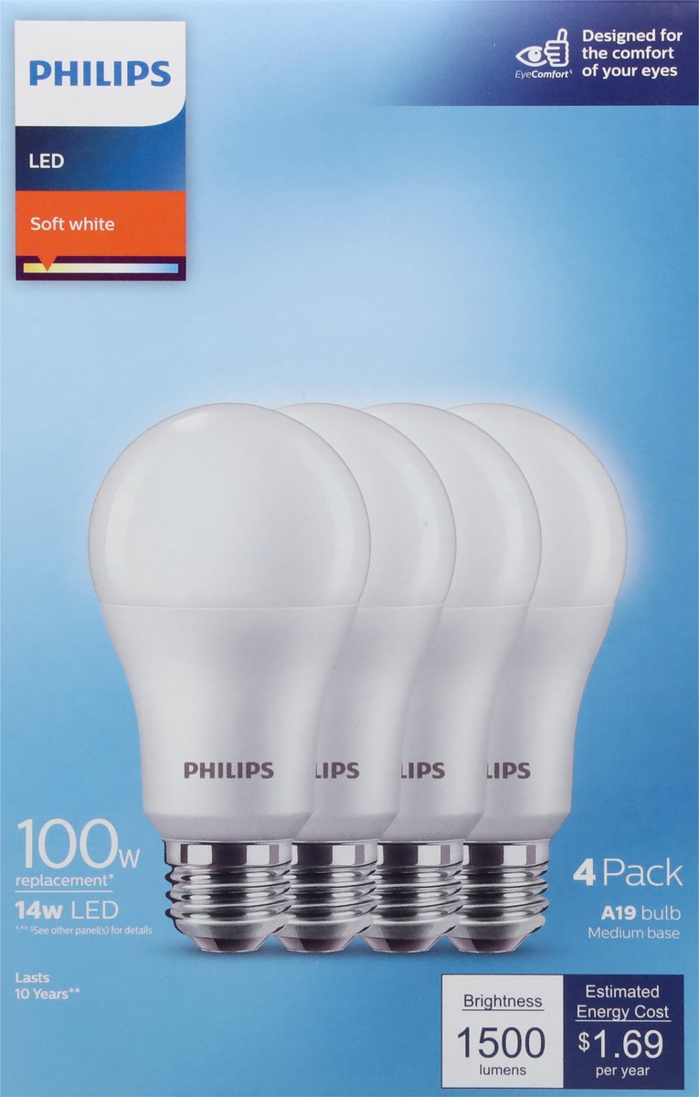 slide 2 of 9, Philips 14 Watts Soft White LED Light Bulbs 4 ea, 4 ct