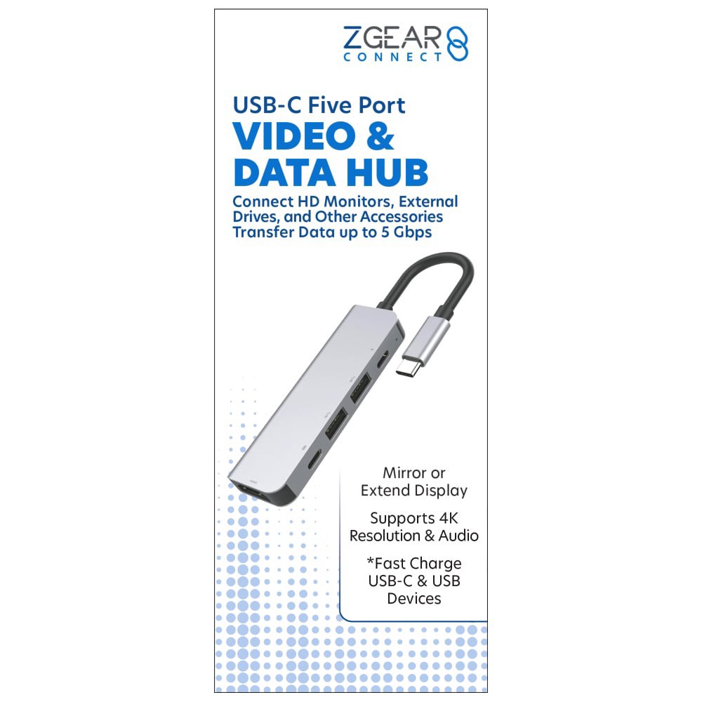 slide 1 of 1, Zgear 5 Port USC C to 2 C & 2A With 1 HDMI, 1 ct