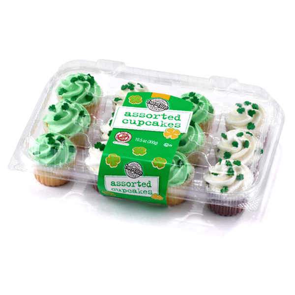 slide 1 of 1, two-bite Mini Assorted St.Patricks Day Cupcakes, 12 ct