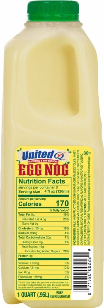 slide 1 of 1, United Dairy Regular Egg Nog Quart, 32 oz