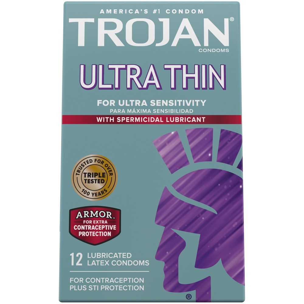slide 2 of 5, Trojan Ultra Thin Armor Spermicide Lubricated Condoms, 12 ct