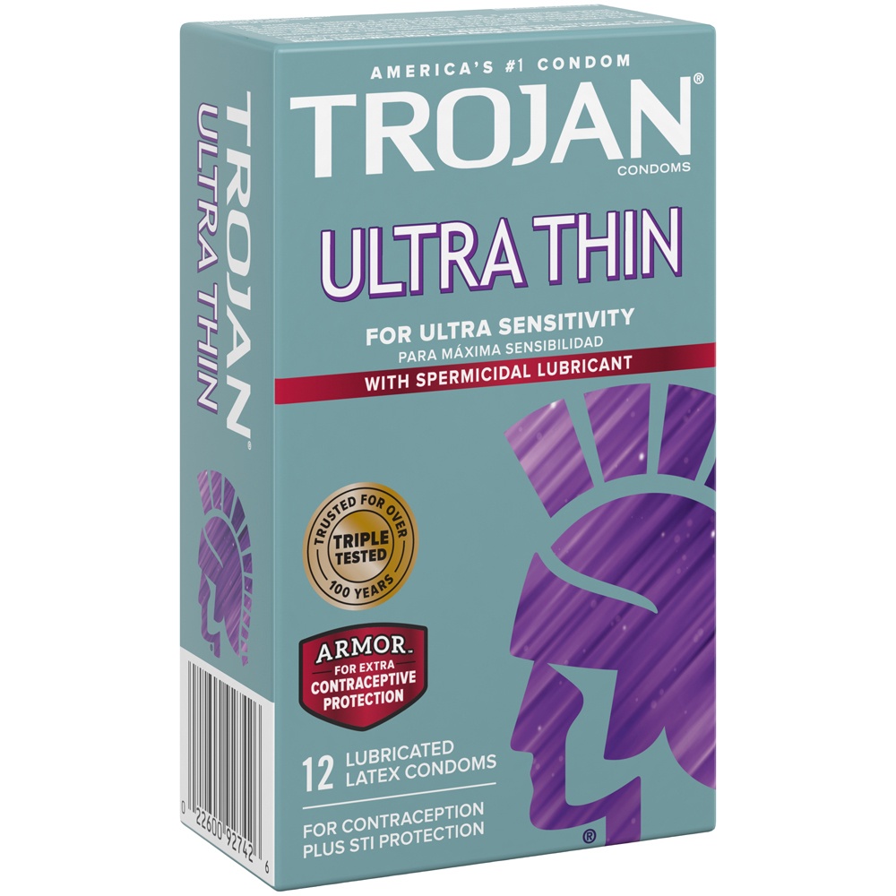 slide 3 of 5, Trojan Ultra Thin Armor Spermicide Lubricated Condoms, 12 ct