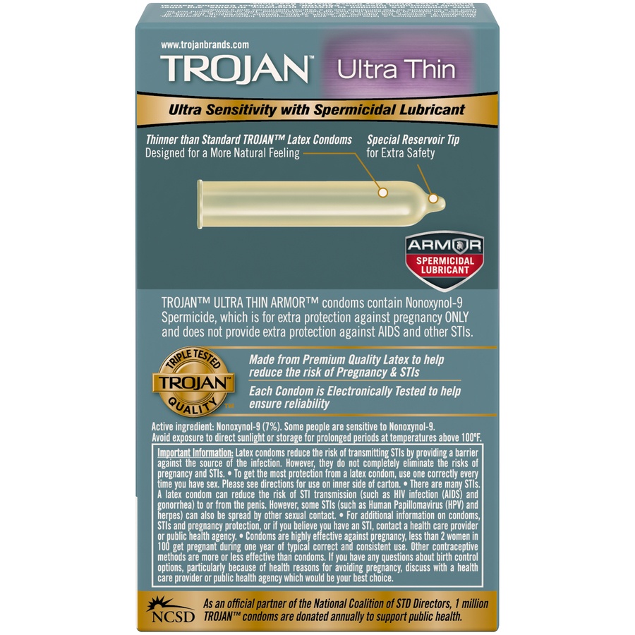 slide 5 of 5, Trojan Ultra Thin Armor Spermicide Lubricated Condoms, 12 ct