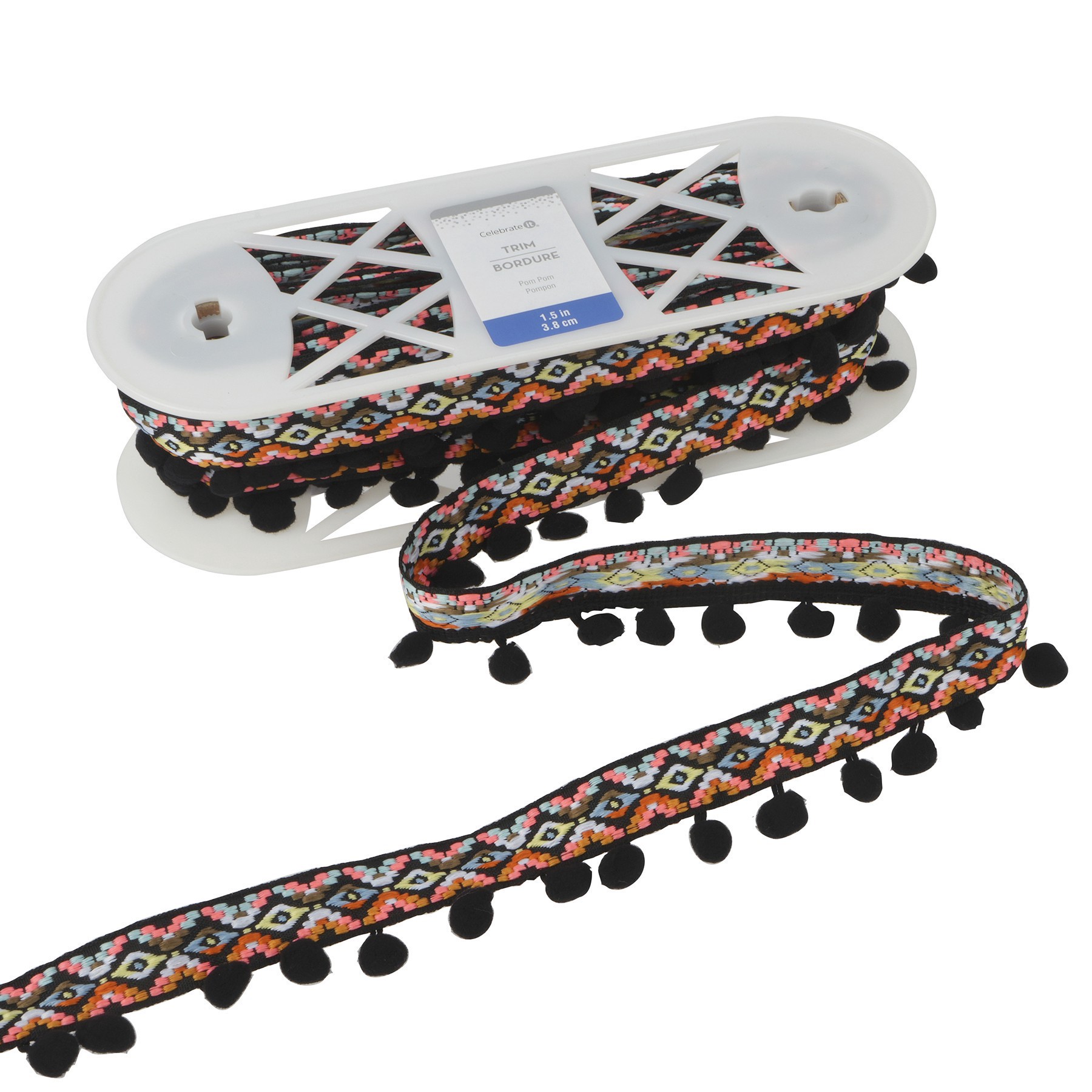 slide 2 of 3, 1.5" Jacquard Pom Pom Trim By Celebrate It, 