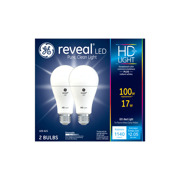 slide 1 of 1, GE Reveal HD+ 100W Replacement LED Light Bulbs General Purpose A21 ), 4 ct