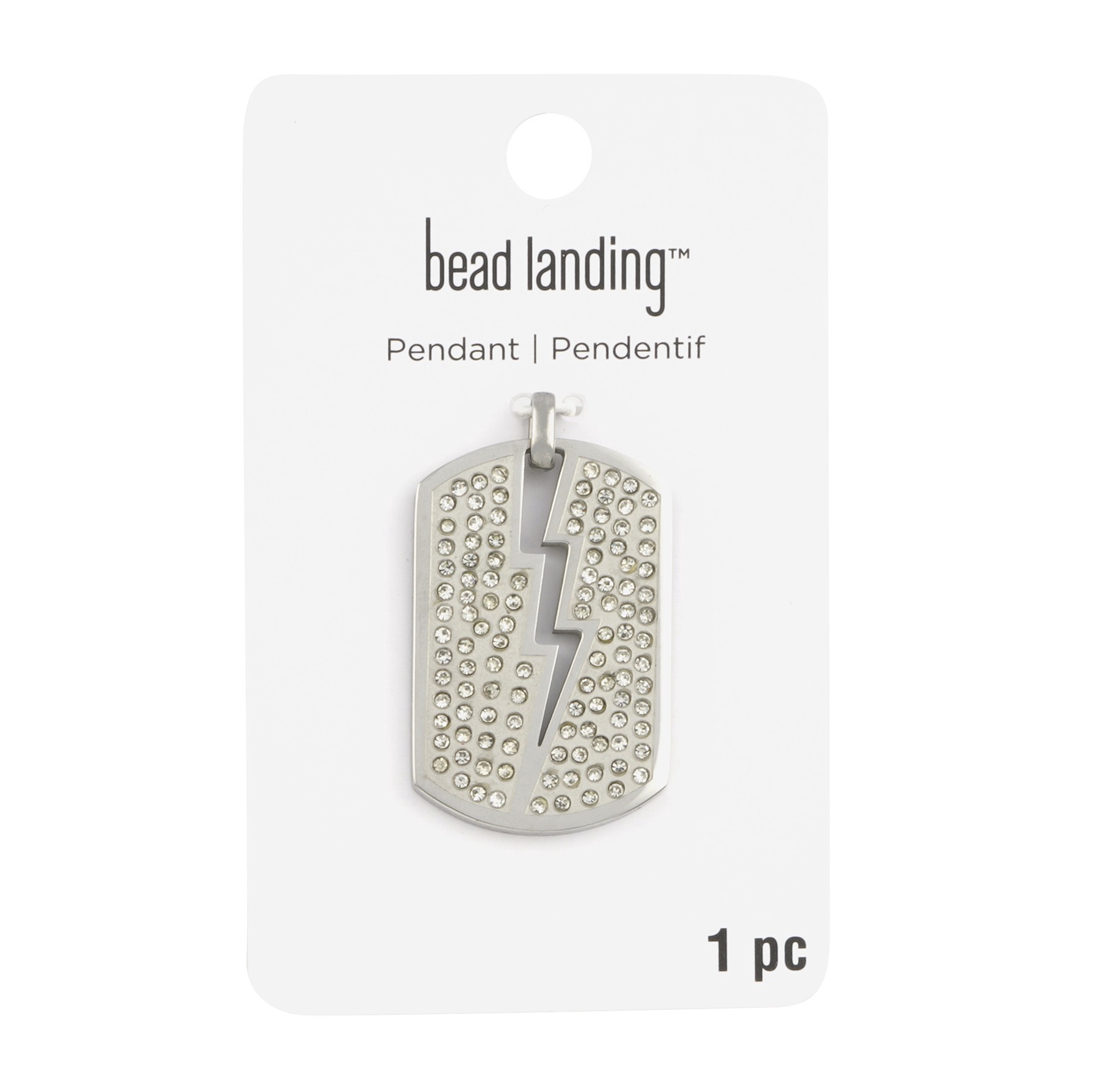 slide 3 of 3, Rhodium Crystal Lightning Bolt Dog Tag Pendant By Bead Landing, 39mm x 25mm