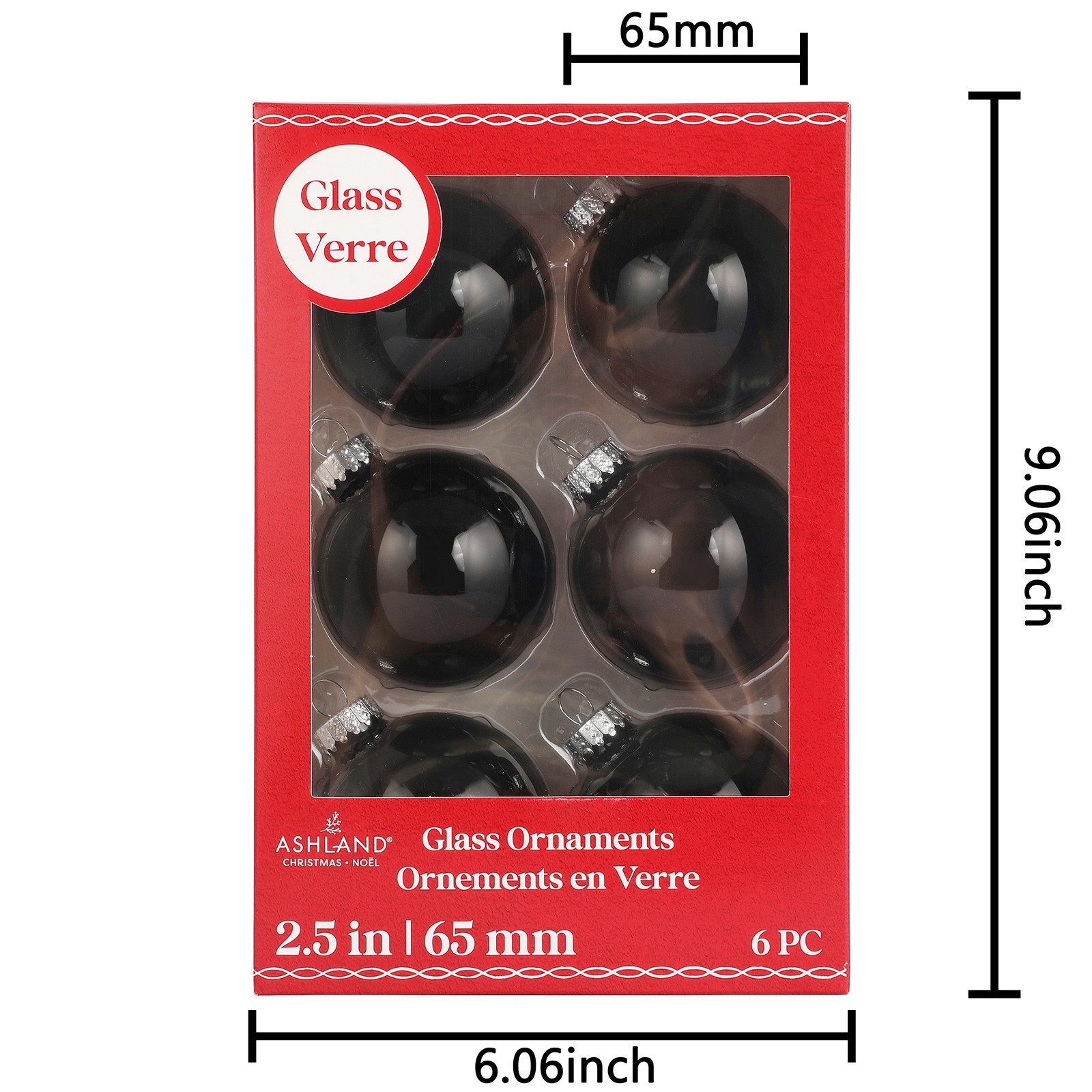slide 2 of 3, 6 Pack 2.5" Black Shiny Glass Ball Ornaments By Ashland, 6 ct