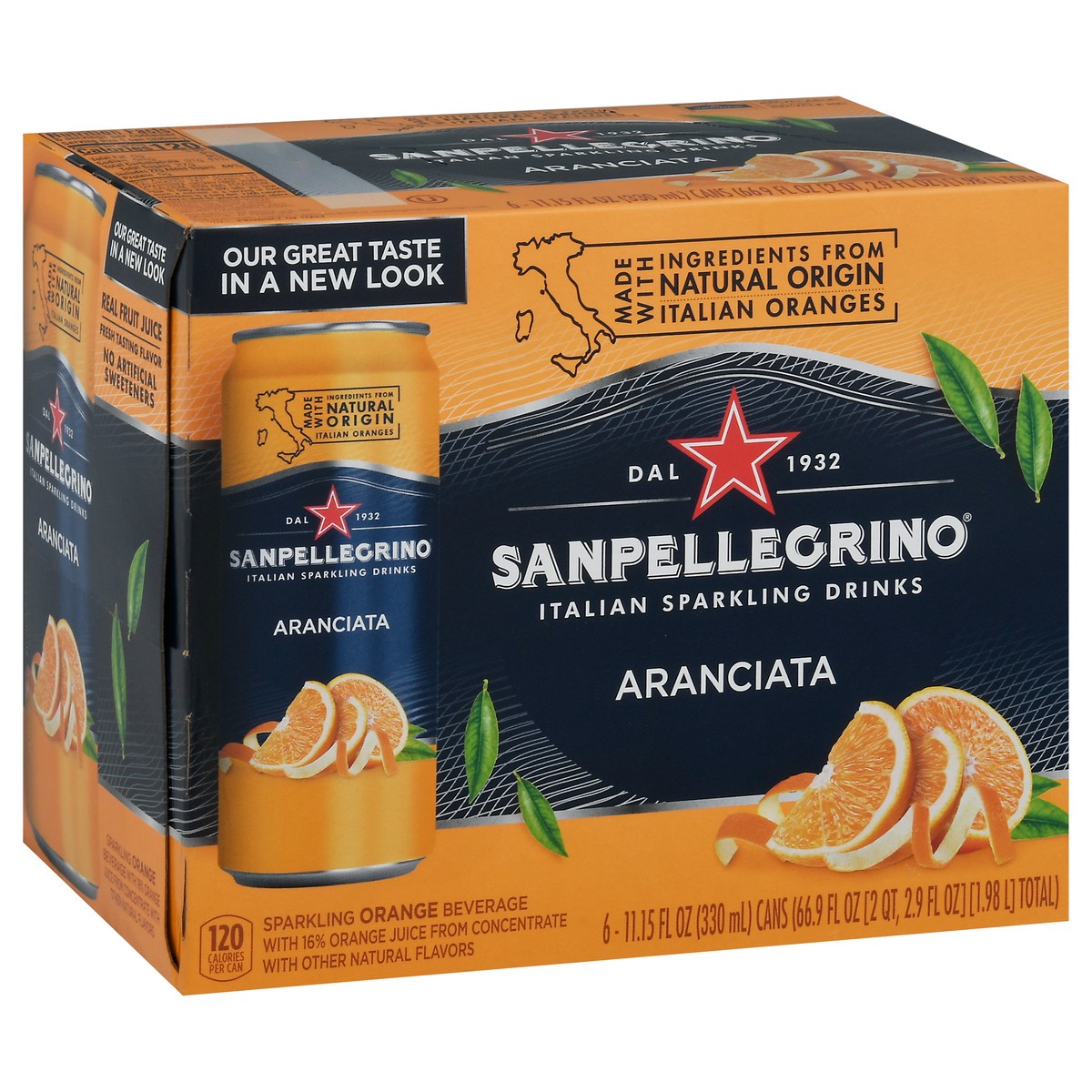 slide 2 of 9, San Pellegrino Italian Sparkling Drink Aranciata, Sparkling Orange Beverage, 6 Pack of Cans, 66.9 oz