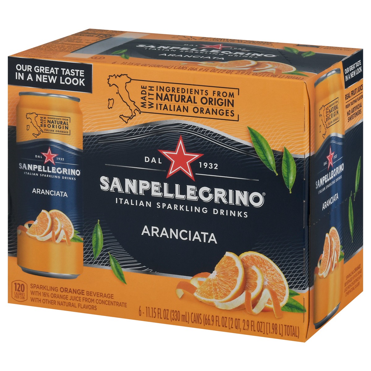 slide 3 of 9, San Pellegrino Italian Sparkling Drink Aranciata, Sparkling Orange Beverage, 6 Pack of Cans, 66.9 oz