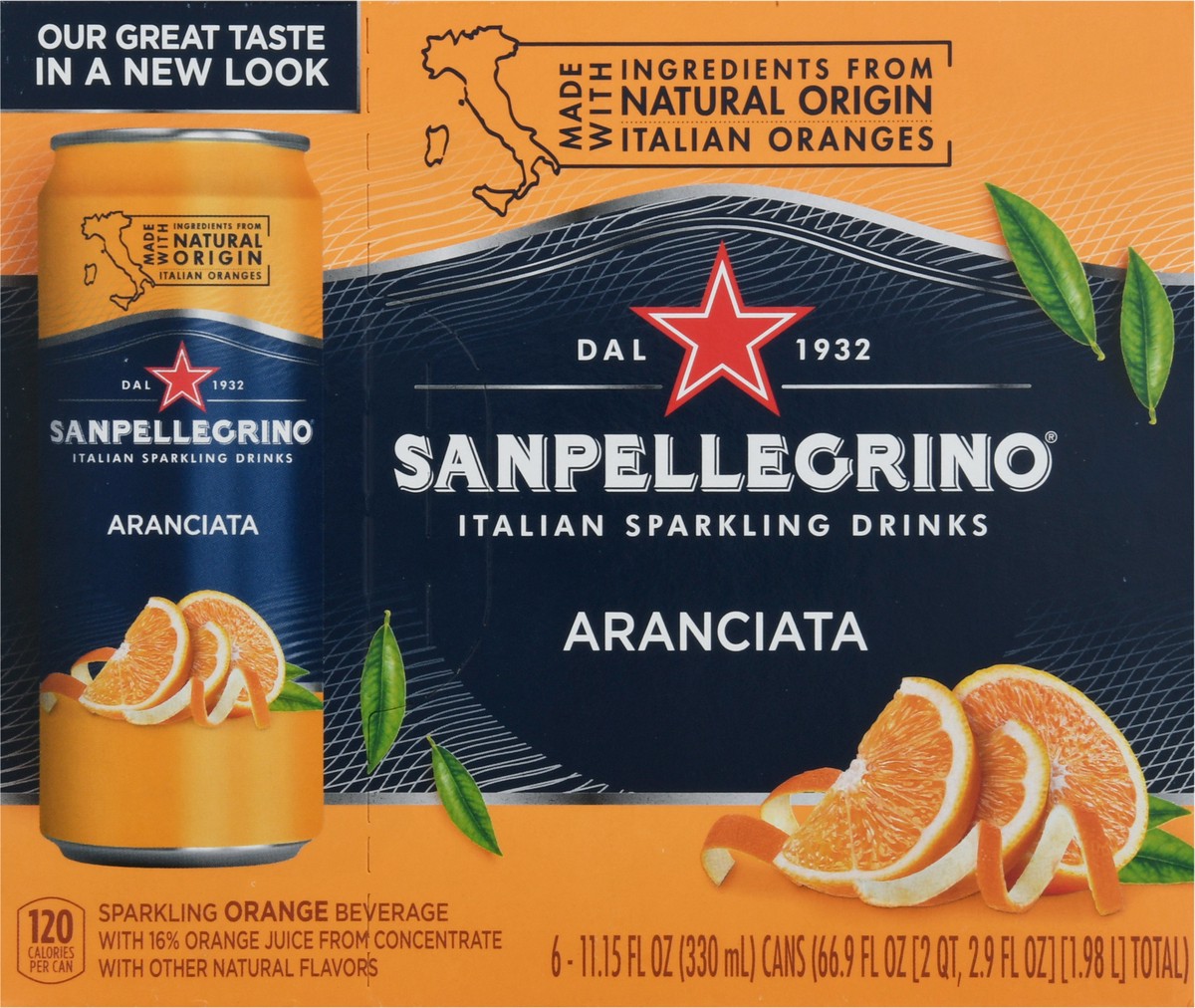 slide 5 of 9, San Pellegrino Italian Sparkling Drink Aranciata, Sparkling Orange Beverage, 6 Pack of Cans, 66.9 oz