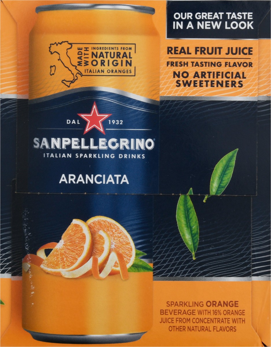 slide 7 of 9, San Pellegrino Italian Sparkling Drink Aranciata, Sparkling Orange Beverage, 6 Pack of Cans, 66.9 oz
