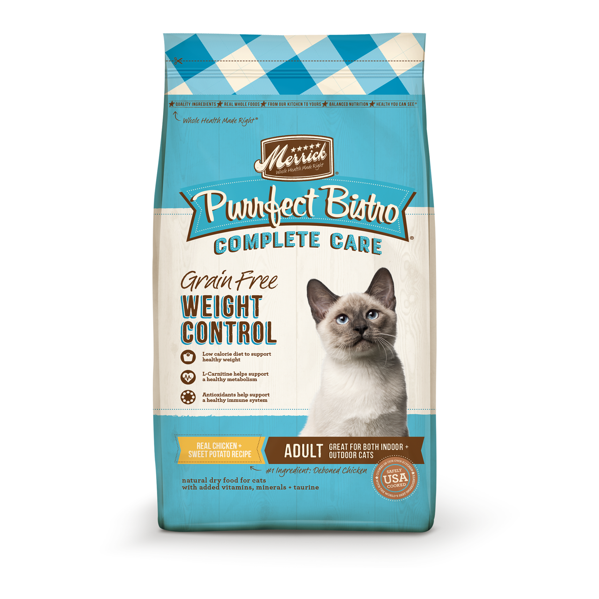 slide 1 of 4, Merrick Purrfect Bistro Grain Free Cat Food, Complete Care Weight Control Dry Cat Food Recipe - 7 lb Bag, 7 lb