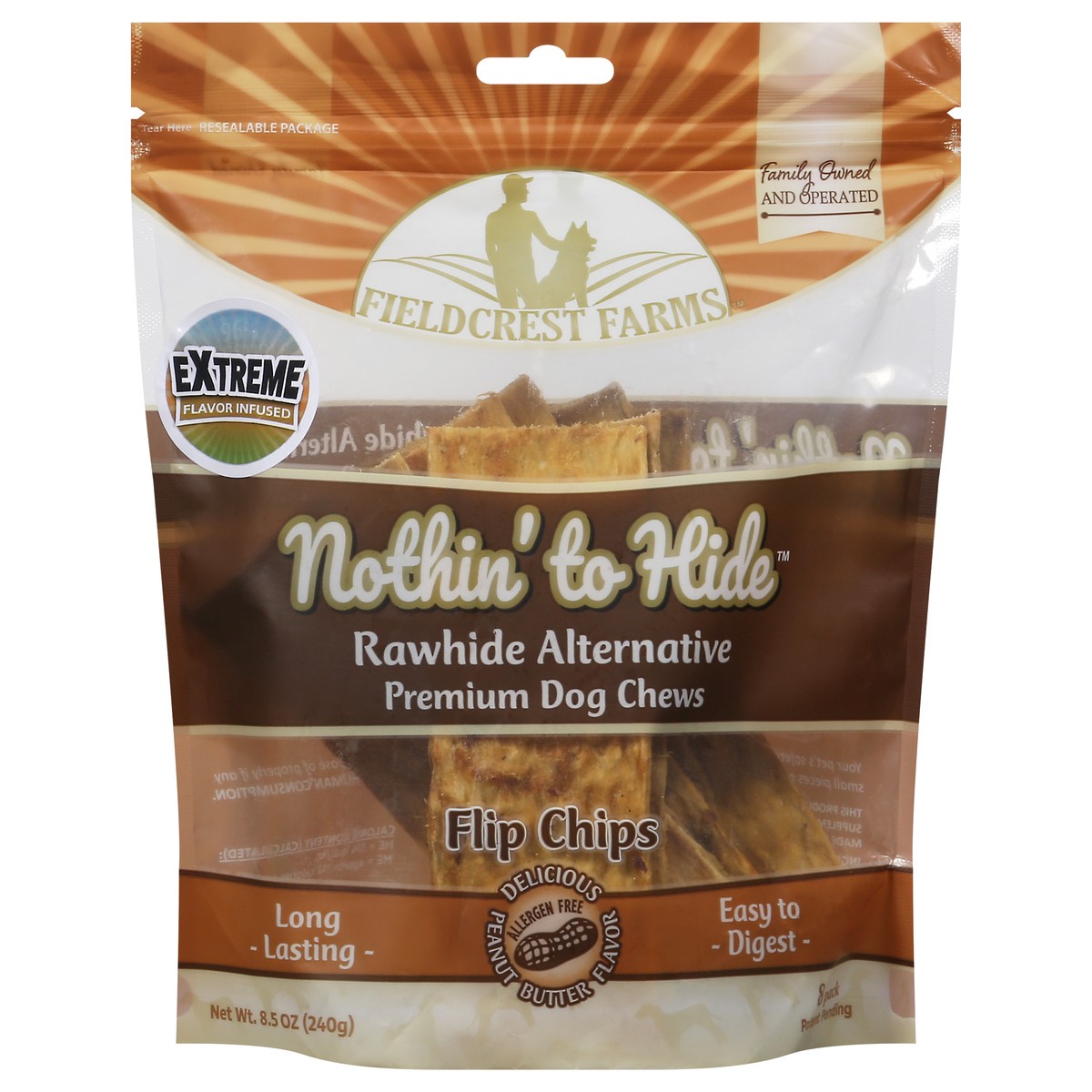slide 3 of 4, Fieldcrest Farms Nothin' to Hide Flip Chips Premium Peanut Butter Flavor Dog Chews 8 Pack, 8 ct