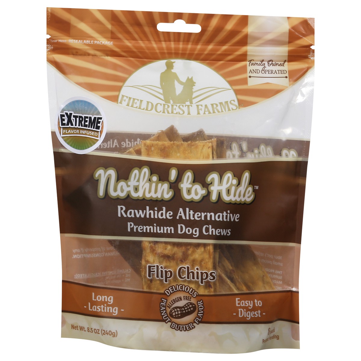 slide 2 of 4, Fieldcrest Farms Nothin' to Hide Flip Chips Premium Peanut Butter Flavor Dog Chews 8 Pack, 8 ct