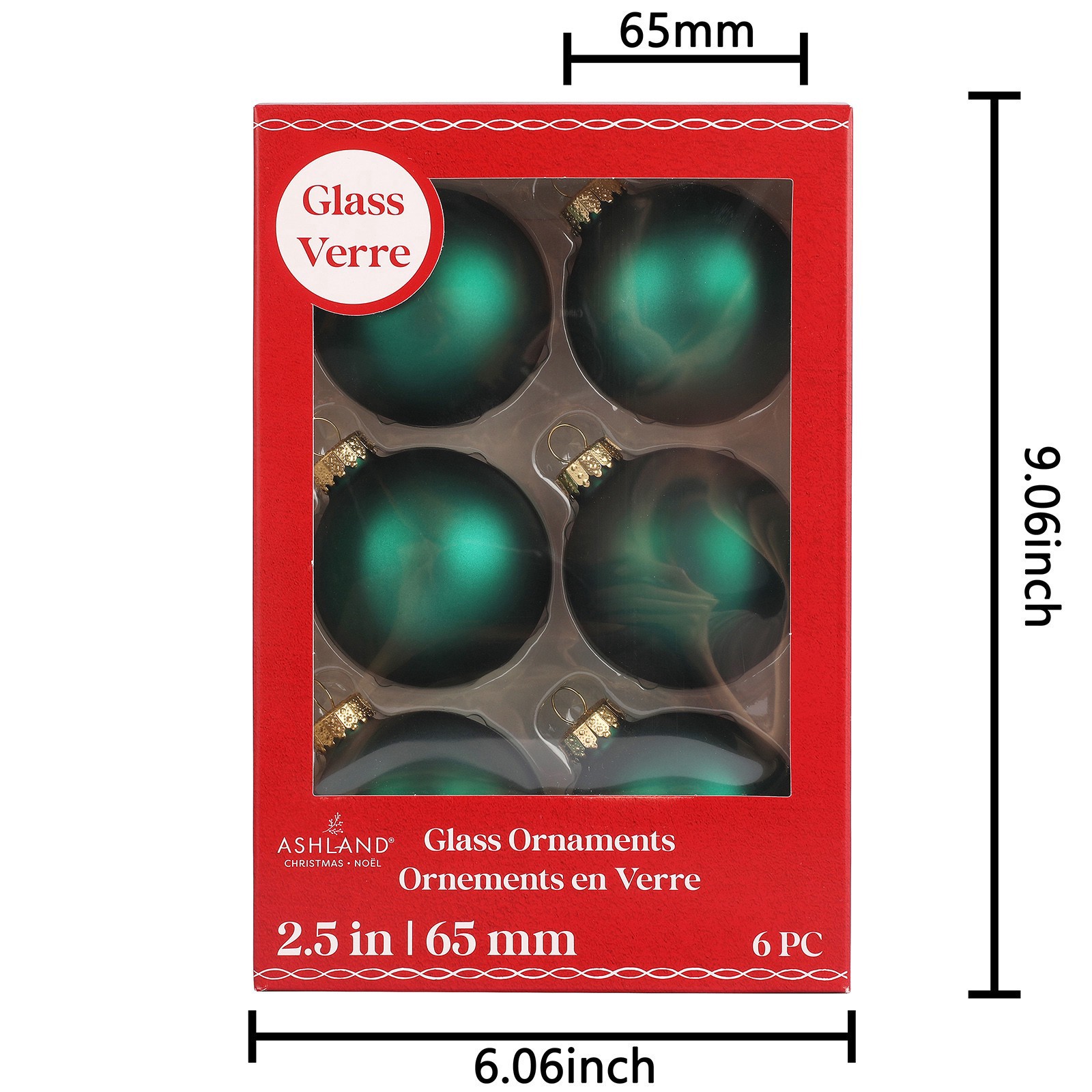 slide 3 of 3, 6 Pack 2.5" Emerald Glass Ball Ornaments By Ashland, 6 ct