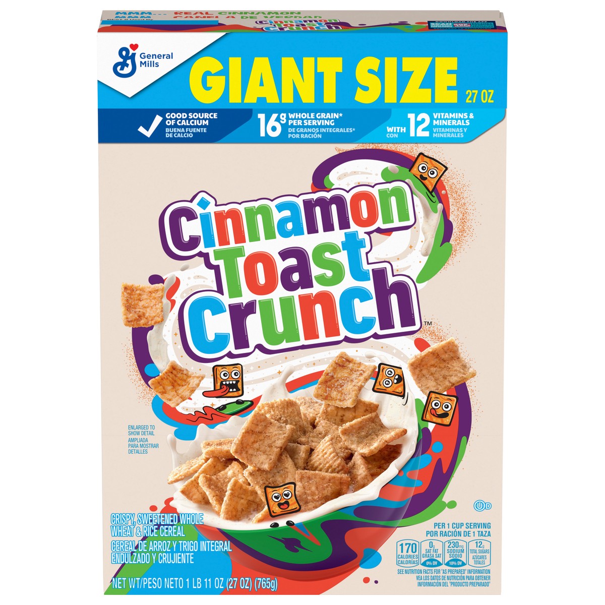 slide 1 of 9, Cinnamon Toast Crunch Original Cinnamon Toast Crunch Breakfast Cereal, 27 OZ Giant Size Box, 27 oz