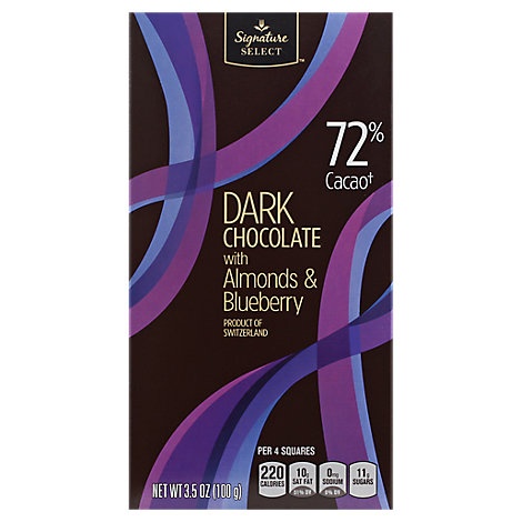 slide 1 of 1, Signature Select Dark Chocolate 72% Cacao With Almonds & Blueberries, 3.5 oz