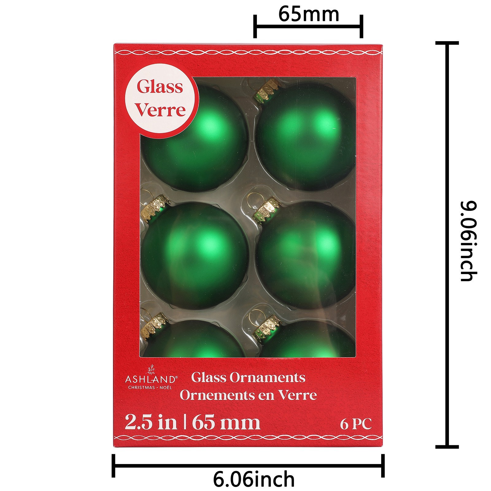 slide 2 of 3, 6 Pack 2.5" Green Matte Glass Ball Ornaments By Ashland, 6 ct