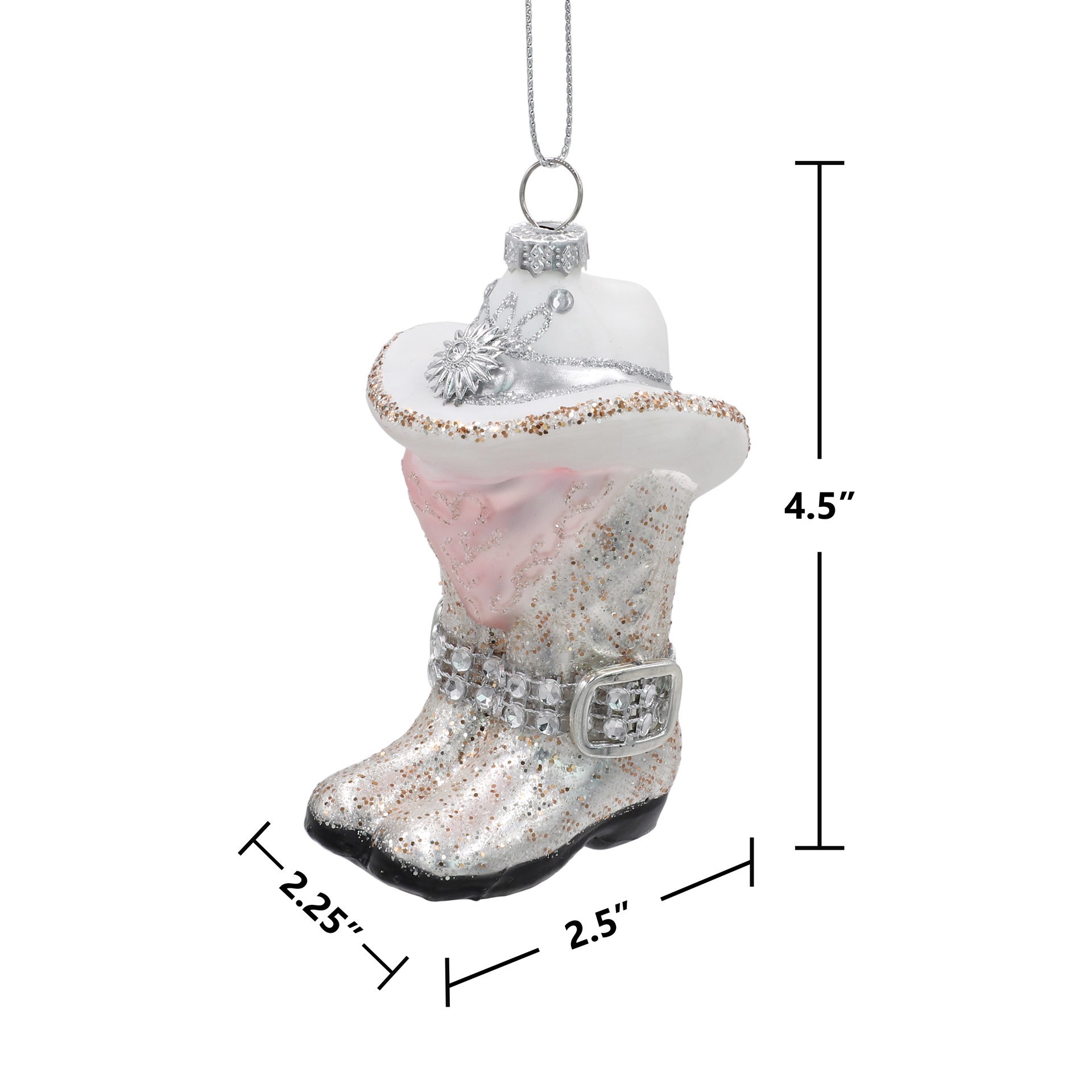 slide 3 of 3, 4.5" Cowboy Boot & Hat Glass Ornament By Ashland, 2.5 in x 2.25 in x 4.5 in