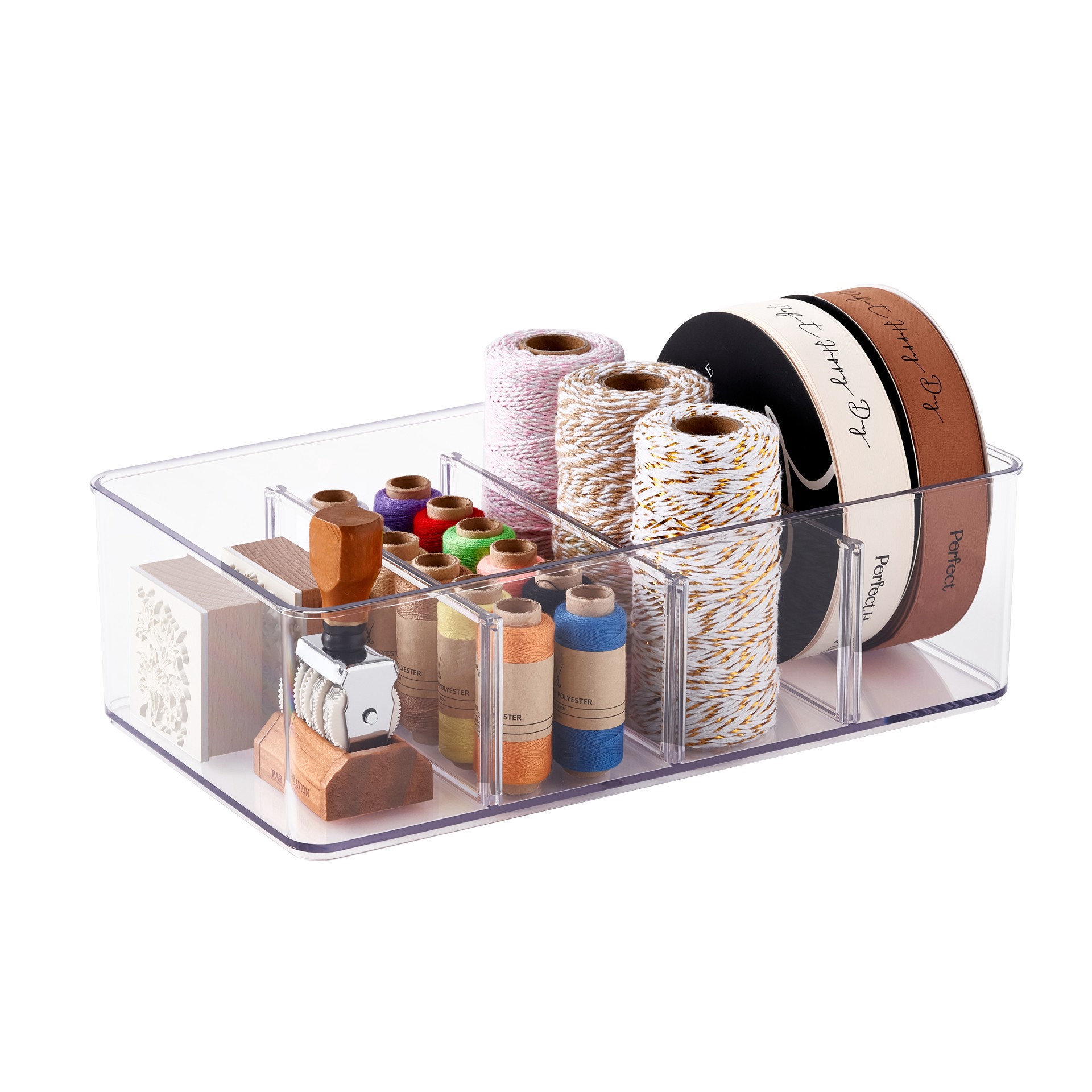 slide 5 of 6, Clear Storage Bin With Dividers By Simply Tidy, 11 in x 6 in x 3 in
