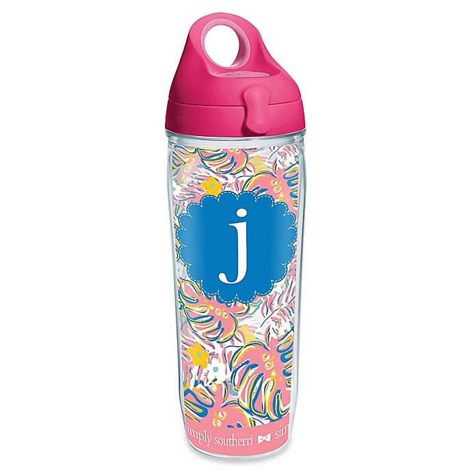 slide 1 of 1, Tervis Simply Southern Pastel Leaves Initial Letter J'' Water Bottle with Lid'', 24 oz