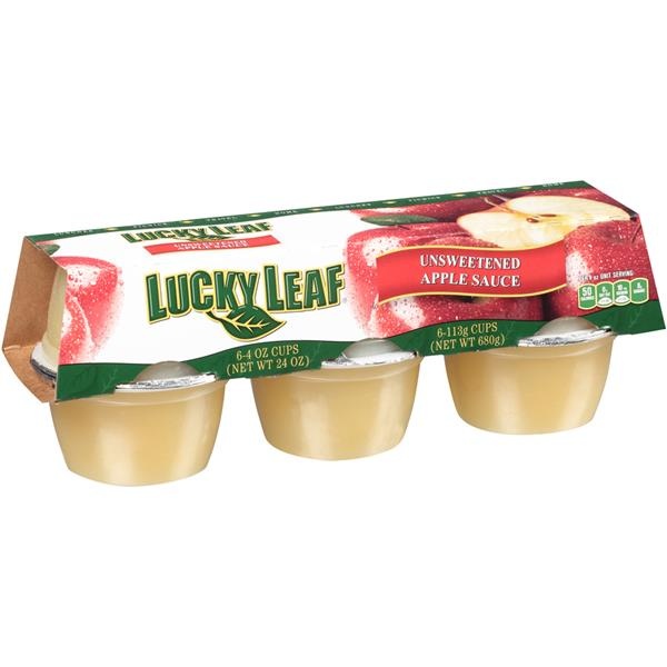 slide 1 of 1, Lucky Leaf Unsweetened Apple Sauce 6-4 Oz. Cups, 24 oz