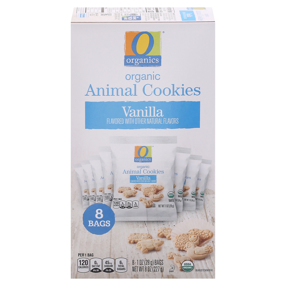 slide 1 of 9, O Organics Animal Cookies Vanilla Multipack, 8 ct; 1 oz