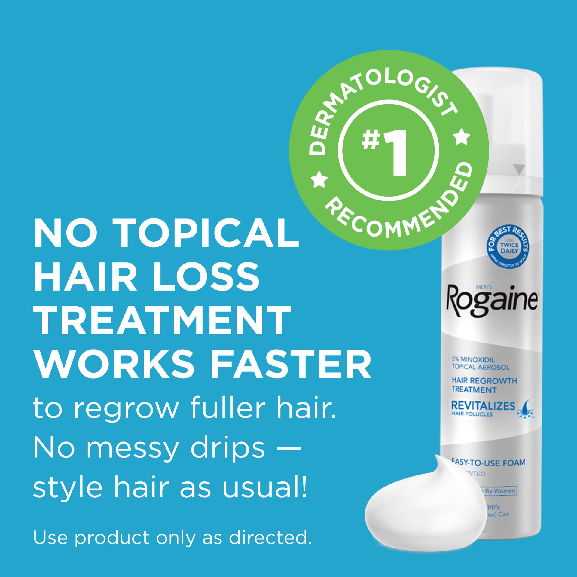 slide 2 of 5, Men's Rogaine 5% Minoxidil Foam for Hair Loss and Hair Regrowth, Topical Treatment for Thinning Hair, 1-Month Supply, 2.11 oz