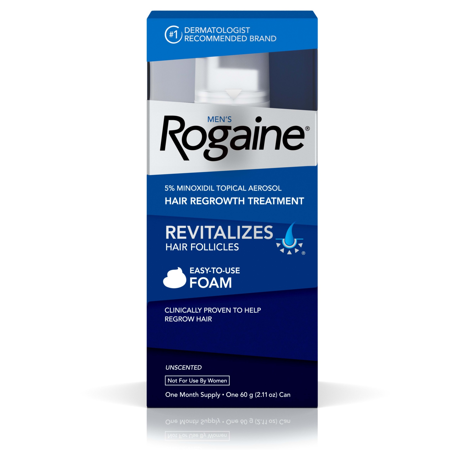 slide 3 of 5, Men's Rogaine 5% Minoxidil Foam for Hair Loss and Hair Regrowth, Topical Treatment for Thinning Hair, 1-Month Supply, 2.11 oz