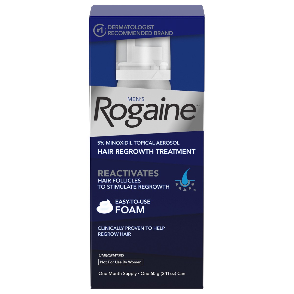 slide 1 of 10, Rogaine Men's Rogaine 5% Minoxidil Foam Thin Hair Treatment, 1-Month Supply, 60 grams